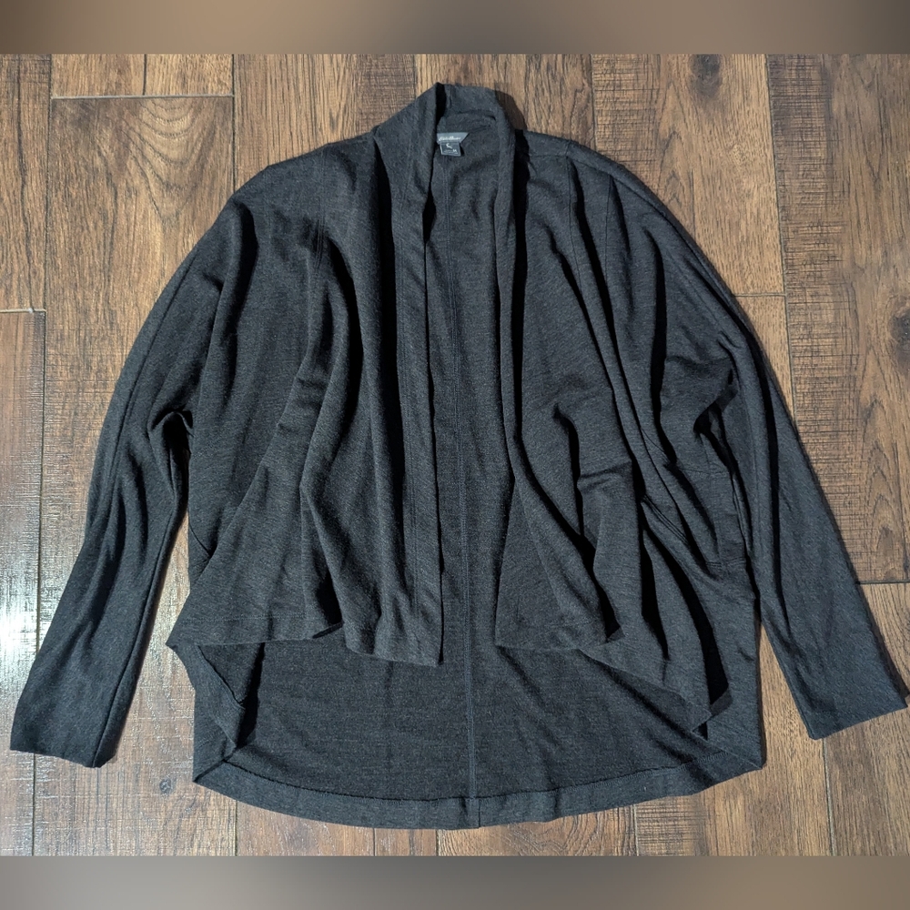 Eddie Bauer Charcoal Gray Open Waterfall Cascading Soft Cardigan Women's Medium
